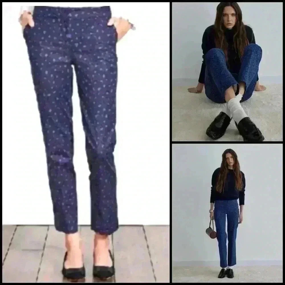 Boden Leopard Print Navy Tapered Stretch Crop Workwear Office Trousers Size 8L